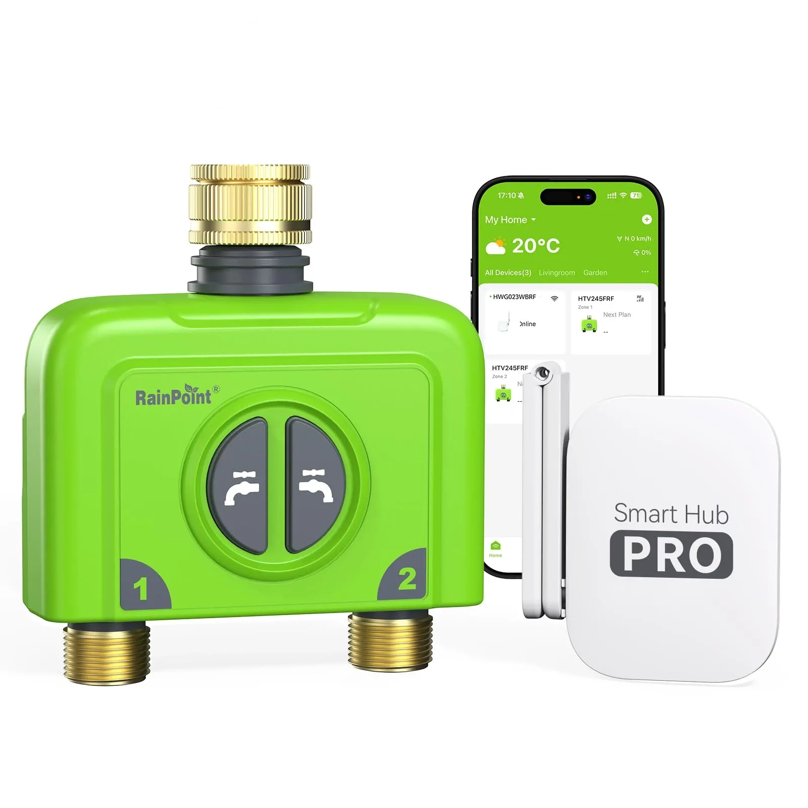 Two-zone garden irrigation controller connected to UK watering lines